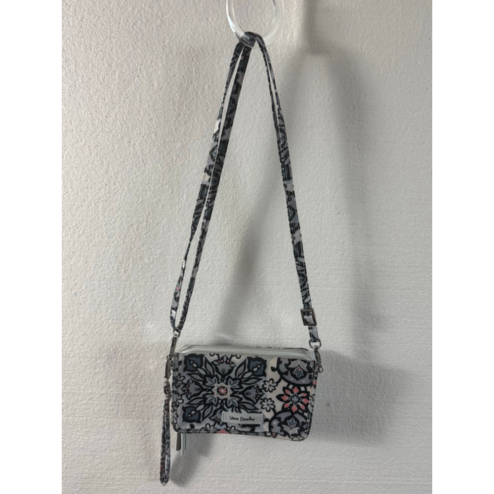 Vera Bradley Grey Pink Floral Wallet Crossbody Bag